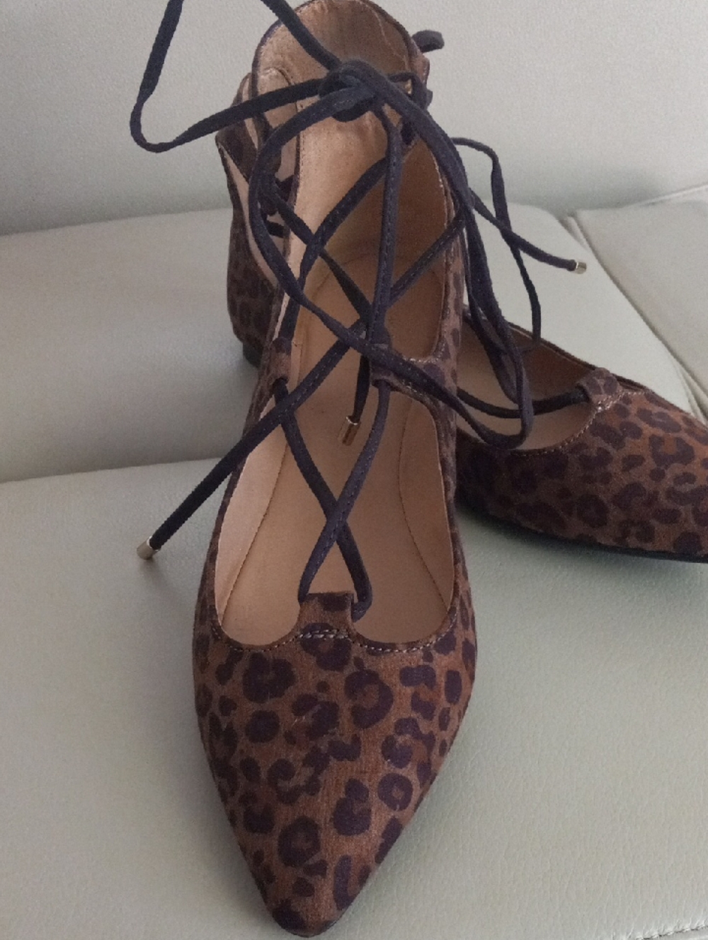 LOFT Leopard Print Lace-Up Pointed-Toe Flats - Brown & Tan Size 8M